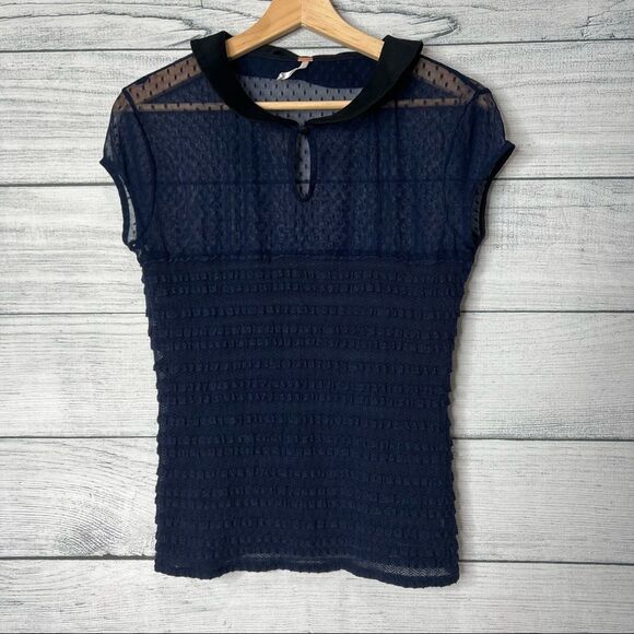 Free People Tops - Free People Sheer Sleeveless Navy Blue Collard Top. Size M